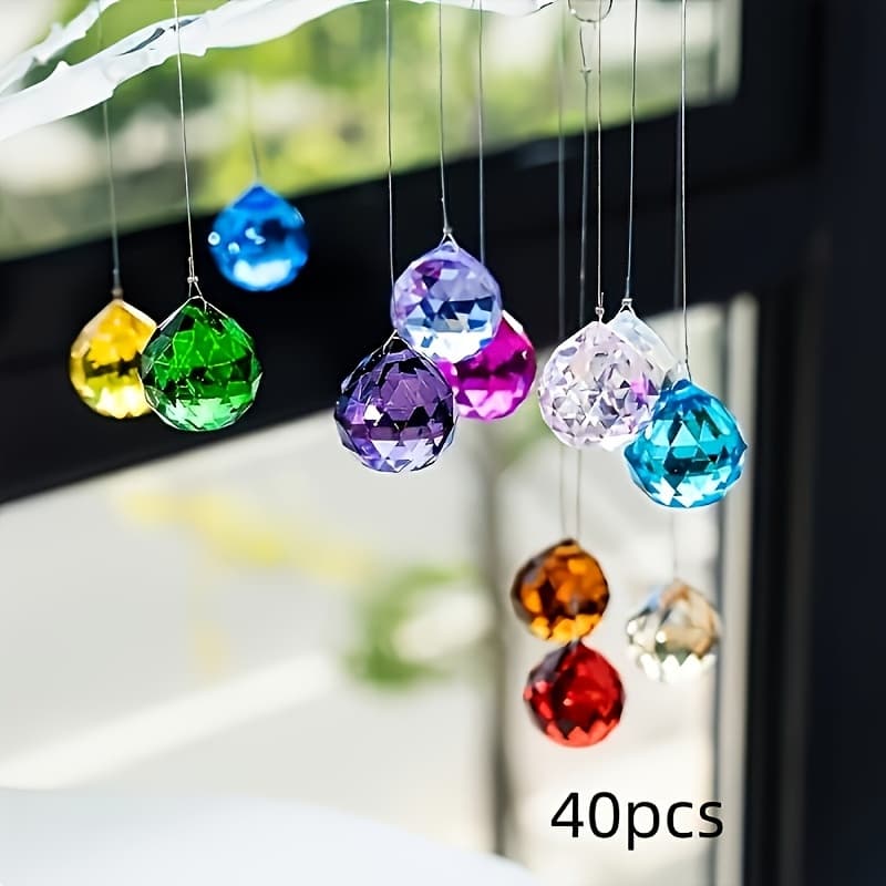 TEMU 40pcs Multicolor Crystal Prism Balls, 8x10mm - Ideal For Light Catching & Home Decor, Perfect For Weddings
