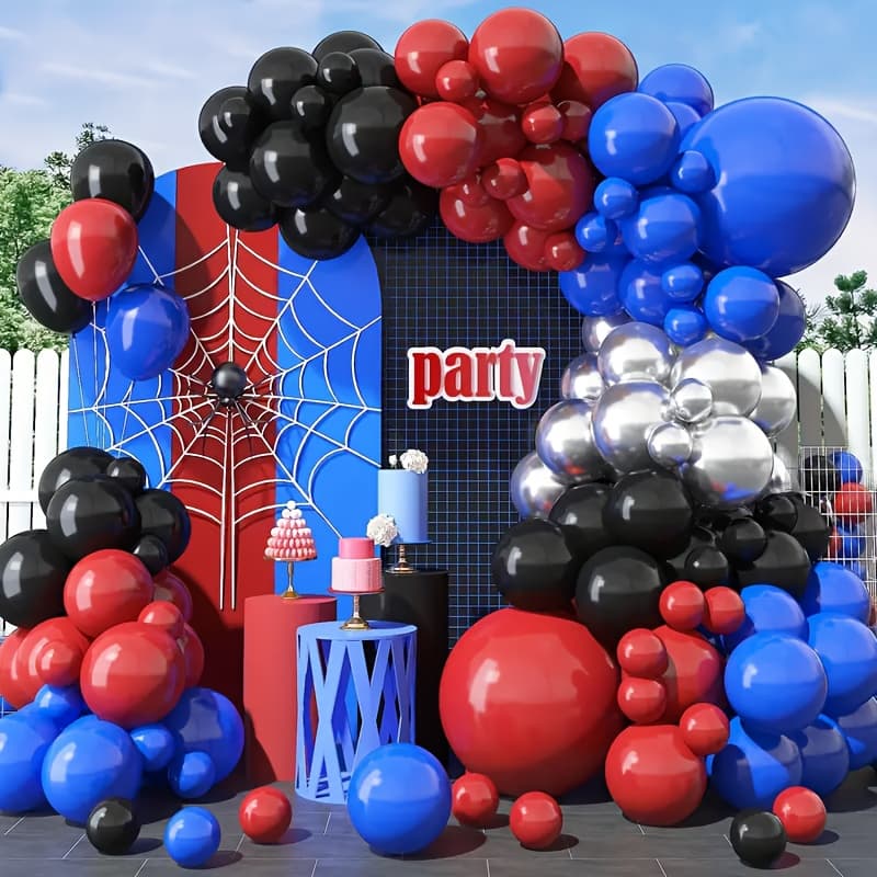 TEMU 121pcs Balloon Arch Kit, Red Blue Black Metallic Balloons With Exploding Star, For Graduation Birthday Party Backdrop Decoration, Class Reunion Decor