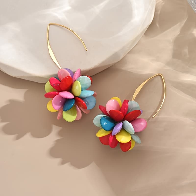 TEMU Bohemian Cute Candy-colored Beaded Flower Earrings For Women (bead Colors Are Random)