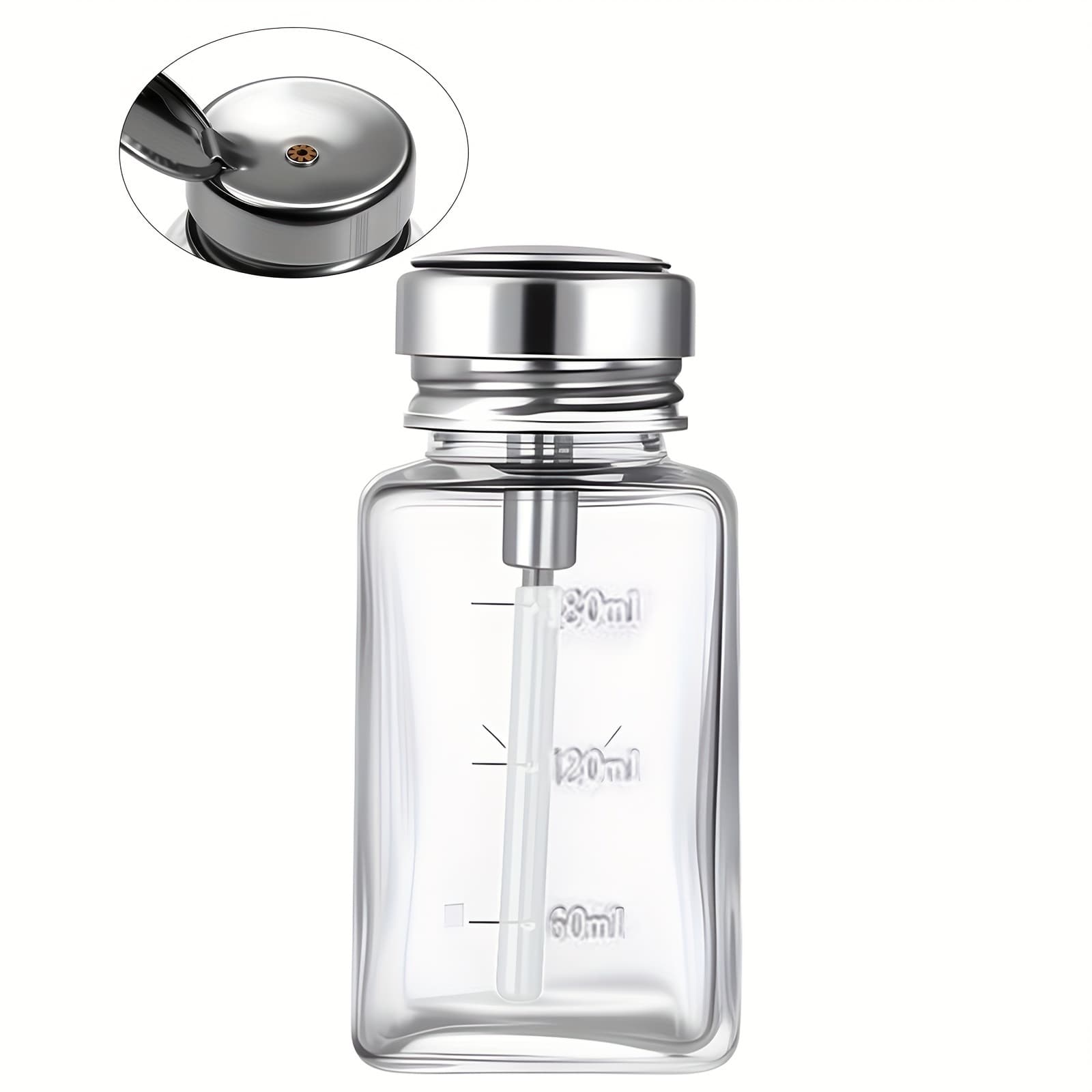TEMU 180ml Glass Bottle With A Pump, Designed For Removing Nail Polish, Cleaning Nails, And Dispensing Solutions – Suitable For Nail Care Tools