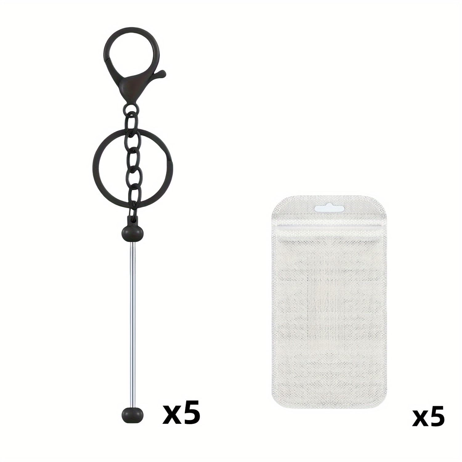 TEMU 10pcs Black Metal Bead Keychain Making Kit, Includes 5 Key Rings And 5 Bags, Diy Keychain Bag Charm Jewelry Gift Craft Set