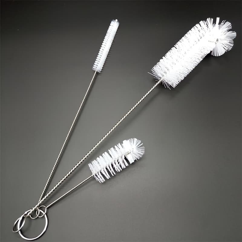 TEMU 3pcs Stainless Steel Straw Cleaning Brush Set With Long Handles - Hard Bristles For Deep Cleaning, Includes Loop For - Perfect For Water Bottles, Keyboards & Crevices, Cleaning Tools