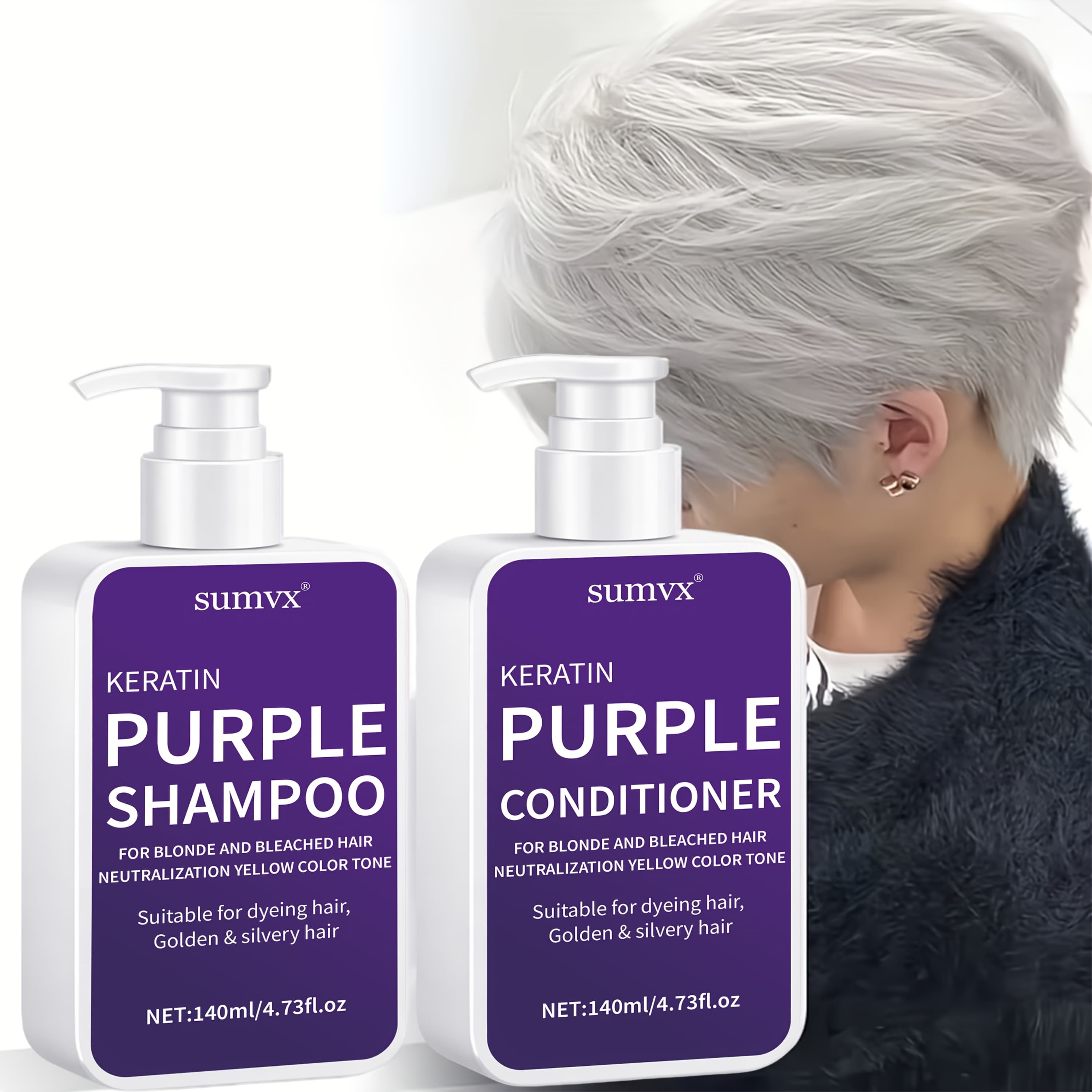 TEMU [color-locking And Anti-yellowing] Purple Shampoo And Conditioner 2pcs Set, . Designed To Lock And Protect After Highlighting Or Bleaching. Suitable For Blonde, Platinum, Gray, And Silvery Hair
