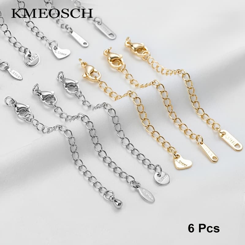 TEMU 6pcs Stainless Steel Necklace Extender Chains - Adjustable & Durable Jewelry Extenders For Bracelets, Necklaces, Anklets - 6 Styles In Golden & Silvery - Perfect For Jewelry Making, &