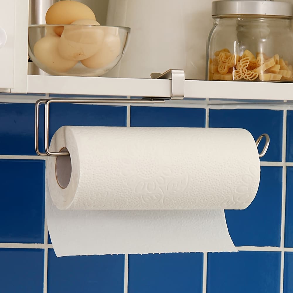 TEMU 1pc Stainless Steel Roller Paper Holder, Traceless Punch Free Kitchen Paper Holder, Oil-free Dishcloth Holder, Towel Holder Rack, Oil Absorbing Paper Holder, For Kitchen Bathroom