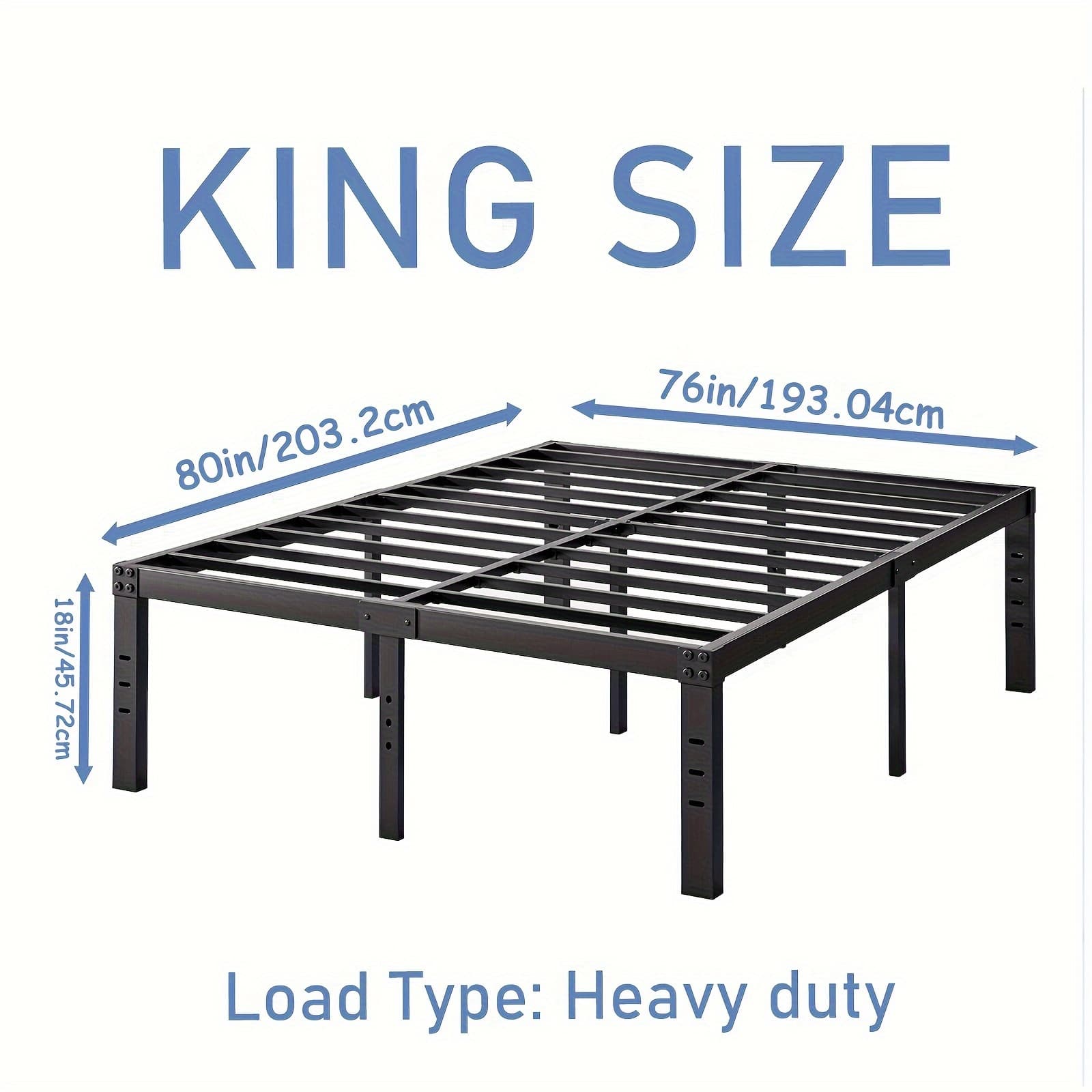 TEMU 1pc Thicker Metal Platform Bed Frame 18 Inch High/14 Inch High, Heavy Duty Steel Slats With 3000lbs Support, Spring Needed, Anti-slip, Easy Assembly, Black