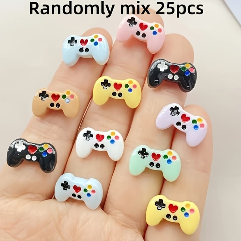 TEMU 2d Flat - 25pcs Cute Mini Random Game Console Resin Stickers - Flat Back Suitable For Nail Art, , And Jewelry Handicrafts - Multi Color Mixing