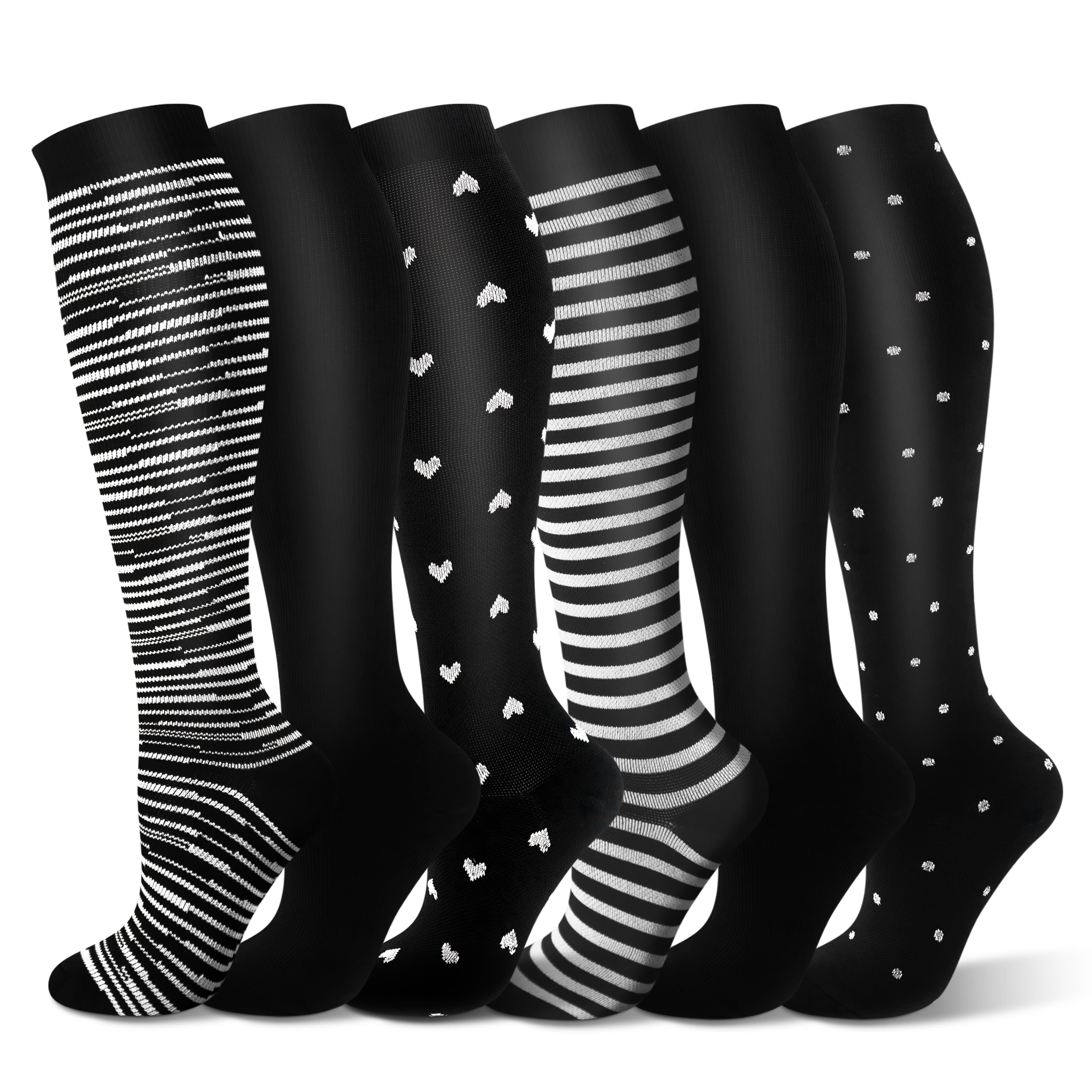 TEMU 6 Pairs Cartoon Nurses Pattern Knee-high Compression Socks For Running & Cycling, 15-25 Mmhg Circulation Support, Polyester & Spandex Blend, Fabric