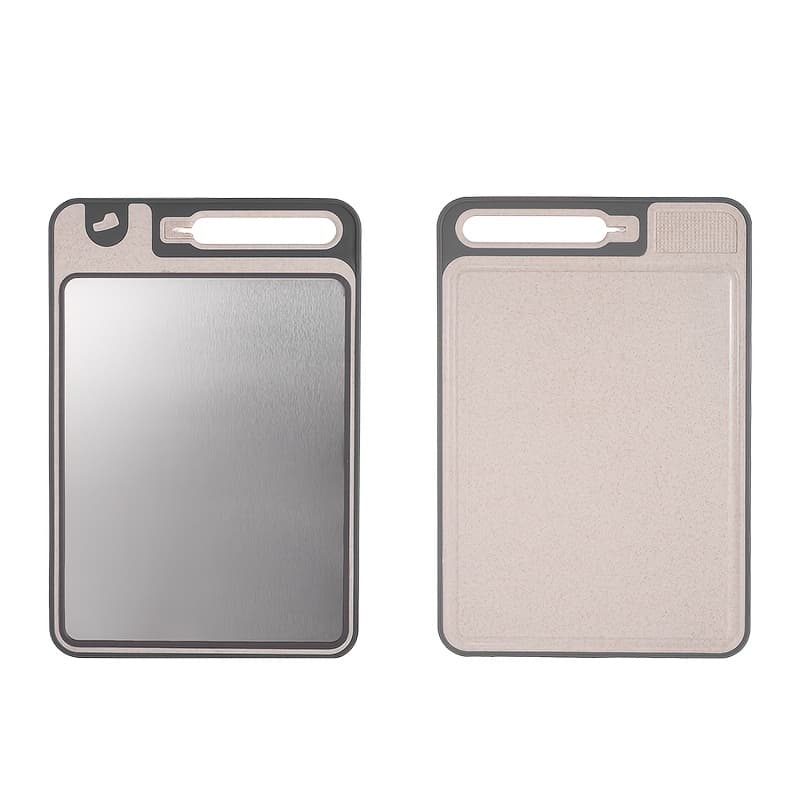 TEMU Double-sided Wheat Straw Stainless Steel Kitchen Cutting Board With Knife Sharpener For Chopping Fruits And Vegetables