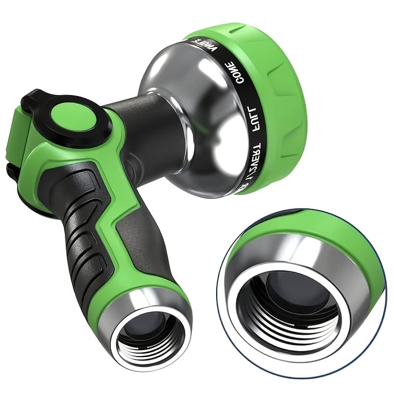 TEMU Sturdy Garden Hose Nozzle With 10 Different Spray Settings, Featuring A Thumb Control Valve For Convenient Water Management