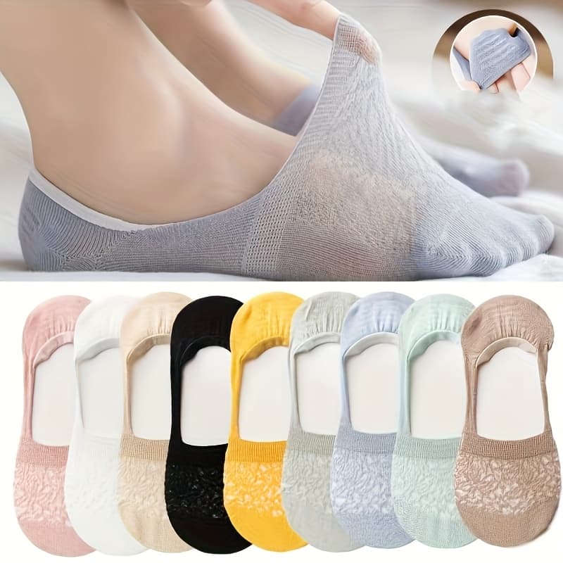TEMU 10 Pairs Of Cloud Patterned Hollow Mesh Boat Socks With Shallow Mouth, Invisible And Non Falling Heel, Lightweight And Breathable Color Summer Socks, Soft And Comfortable