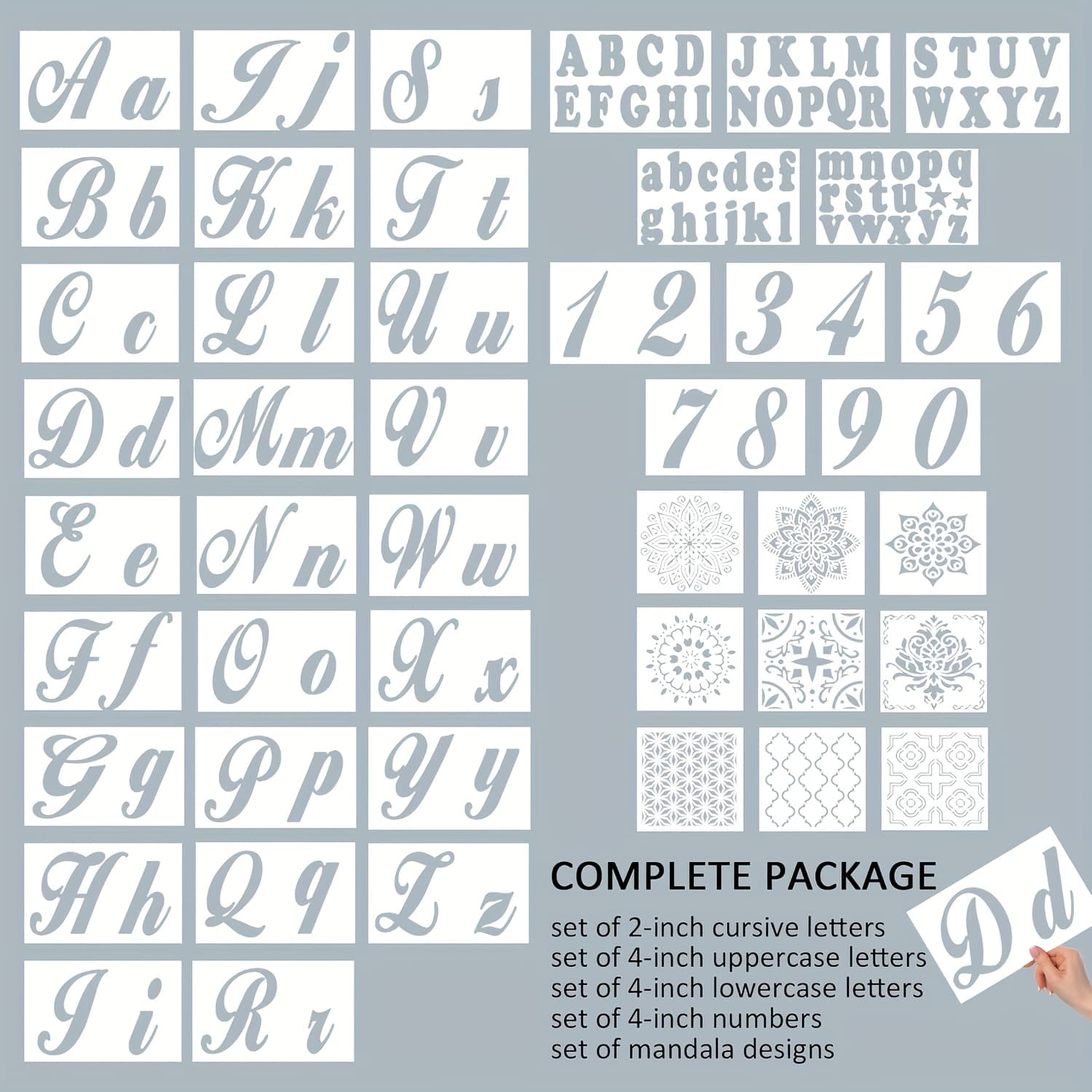 TEMU 124 Alphabet Numbers And Mandala Stencils Small And Large 2 And 4 Inches Lowercase Arts Crafts Letters Stencil Reusable Template For Calligraphy Painting Wood Wall Fabric Rock Journal Kit