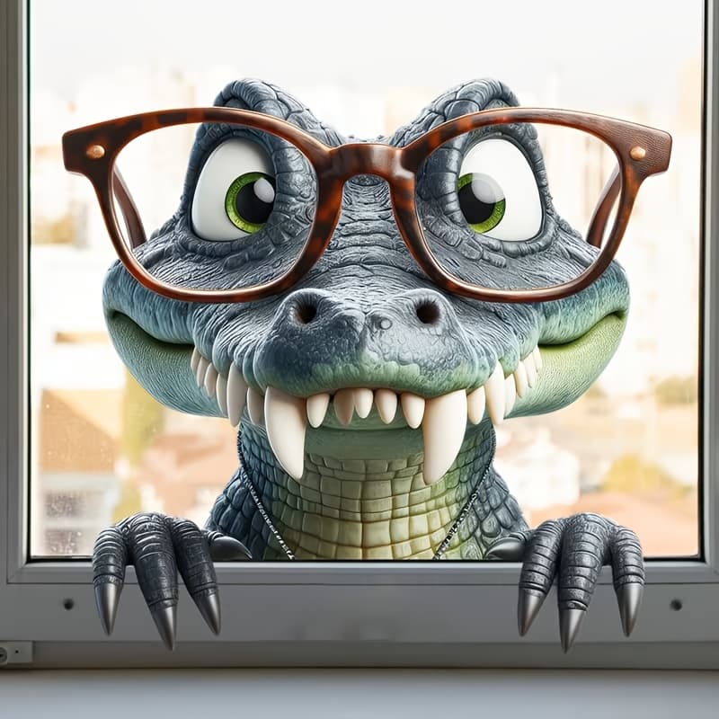 TEMU A Sticker Featuring A Crocodile With Glasses, Reusable And Removable With Static Cling, Suitable For Decorating Home Windows And Doors, Designed With Animal Patterns
