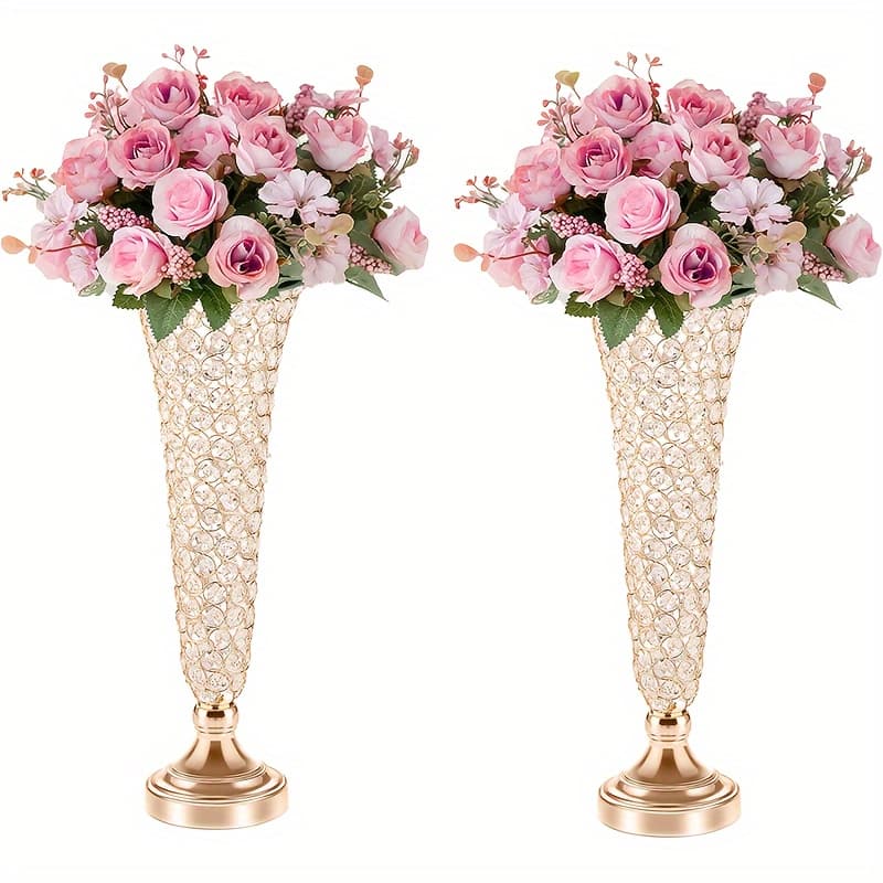 TEMU 2 Crystal Vases, Standing 20 Inches Tall, Perfect For Centerpieces On Dining Tables, Wedding Celebrations, Birthdays, And Home Decoration