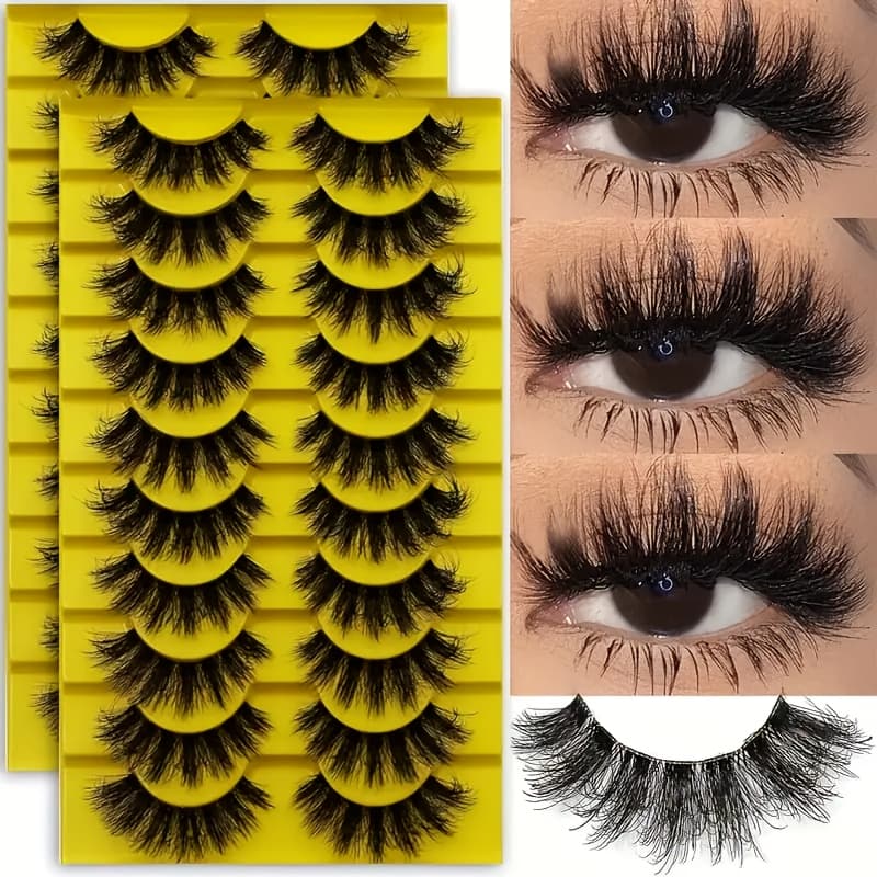 TEMU 20 Pairs Of -style 3d And Fluffy False Eyelashes 8-15mm Thick Volume And Messy And Lightweight For Dramatic - Easy To Apply, Reusable, Comfortable, And Versatile For Any Occasion