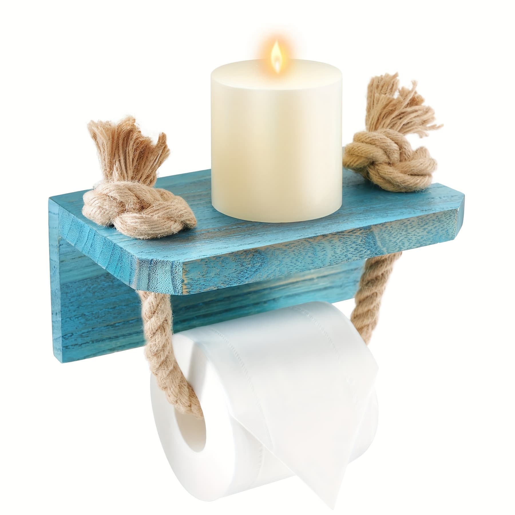TEMU 1pc Handmade Wood Floating Shelf & Toilet Paper Holder - Wall-mounted Bohemian Coastal Cottage Bathroom Decor With Rustic Wood Shelves Suitable For Paper Towels, Candles, Plants
