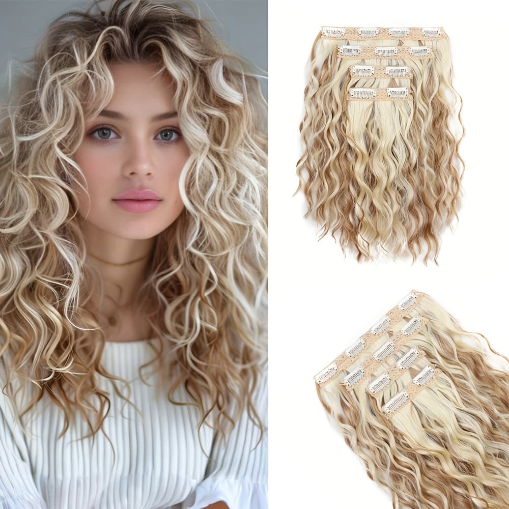 TEMU 12-inch Water Wave Clip-in Synthetic Hair Extensions For , Skin-friendly , Secure Hold, Suitable For Women