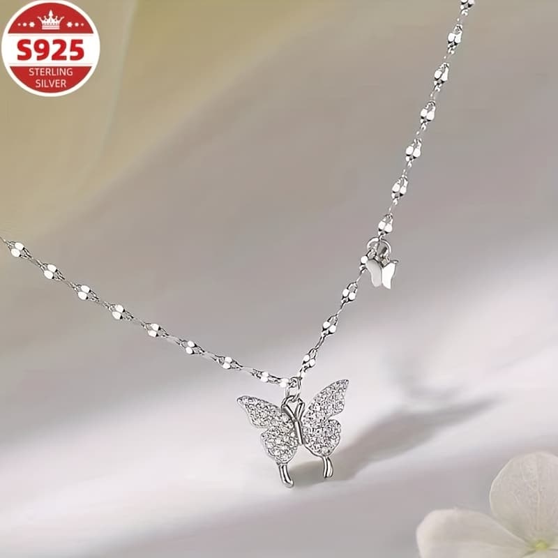 TEMU S925 Silver Women's Necklace Latest Creative Double Shaped Pendant Fashion Trend Versatile Style Daily Holiday Wear Christmas And New Year's Day Gift
