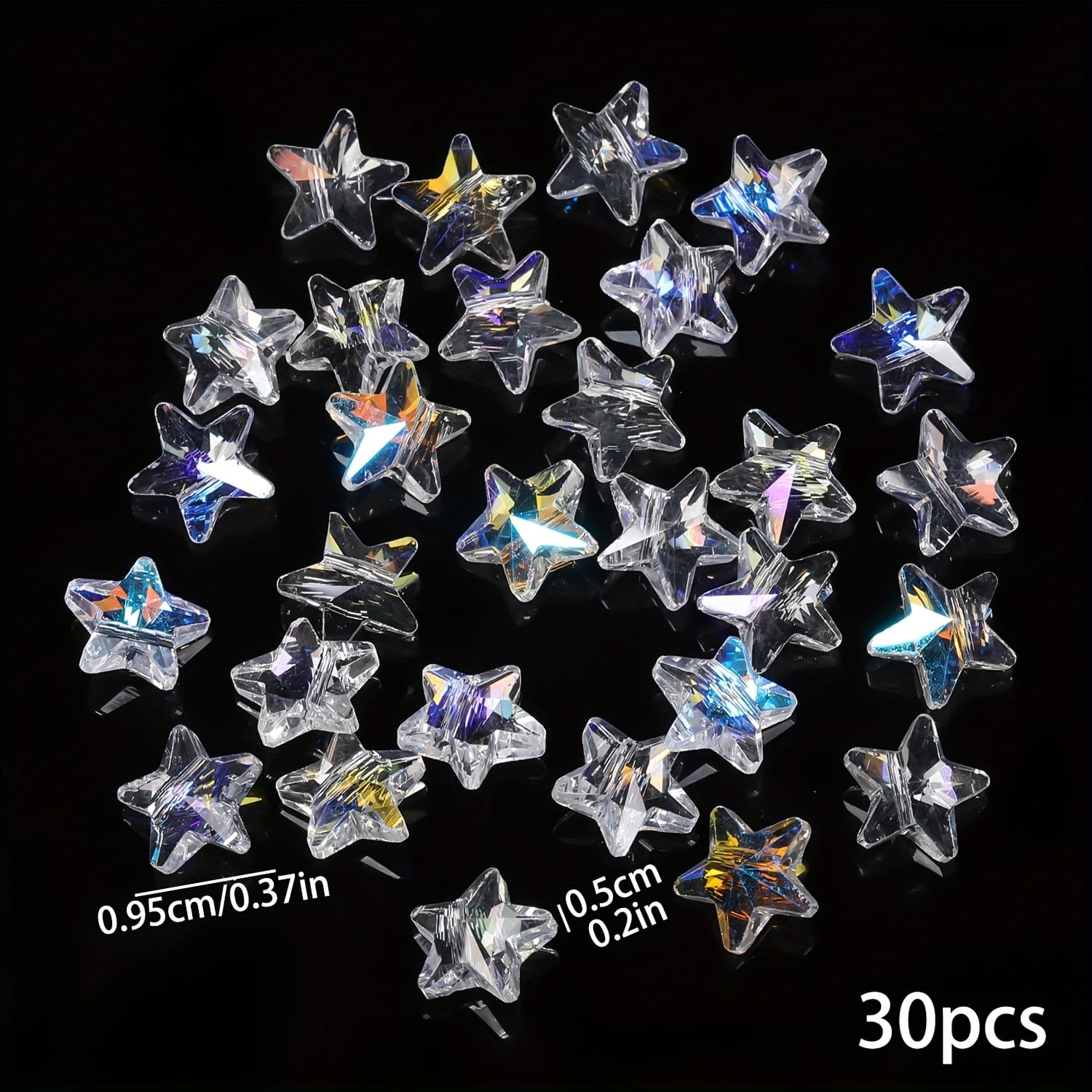 TEMU 30pcs 9.5x5mm Star Shape Austria Crystal Beads Ab Color Loose Decor Beads For Jewelry Making Bracelets Necklace Earrings Additions Supplies