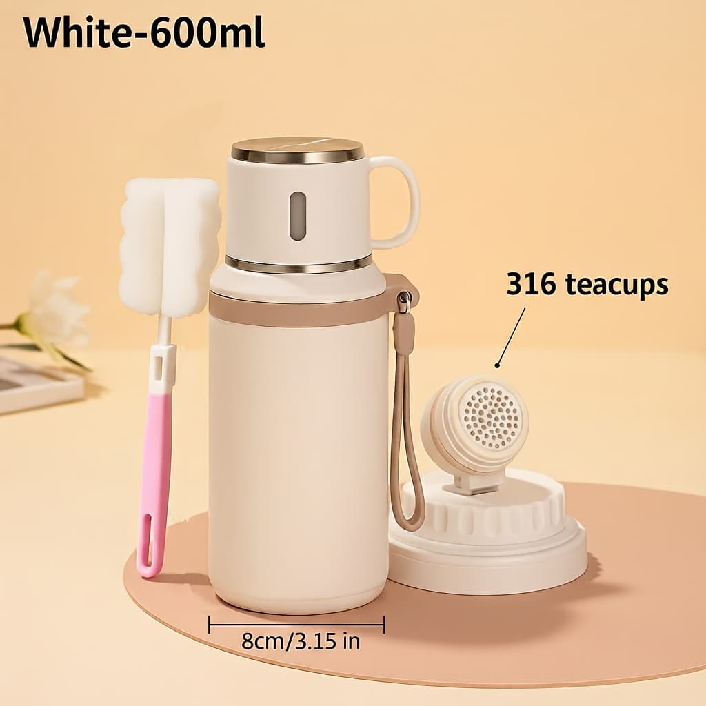 TEMU 600ml - 20.29oz Vacuum Insulated Stainless Steel | Leak-proof Lid With Handle, Suitable For Outdoors, Travel, Office, Gym - High-quality Insulation, - Includes Cleaning Brush