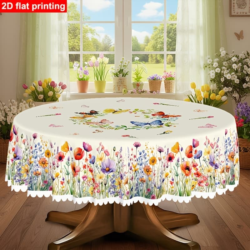 TEMU 1pc Embossed /summer Themed Tablecloth | Daisy Purple Floral Colorful Vintage Flowers, Polyester Fiber, Suitable For Daily Home Kitchen, Dining Room, Picnics, Patio, Indoor/outdoor Use