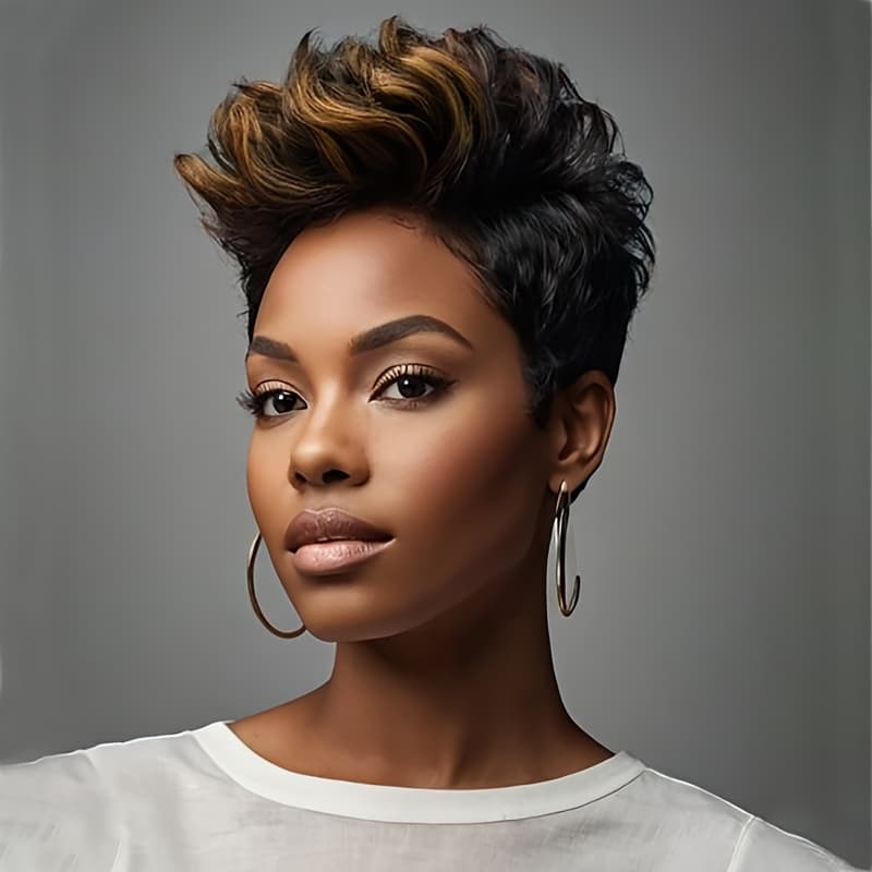 TEMU Synthetic Wavy Wig For Women Featuring Of Brown And Blonde Tones, Short Style With Bangs, Perfect For Party Hairstyles