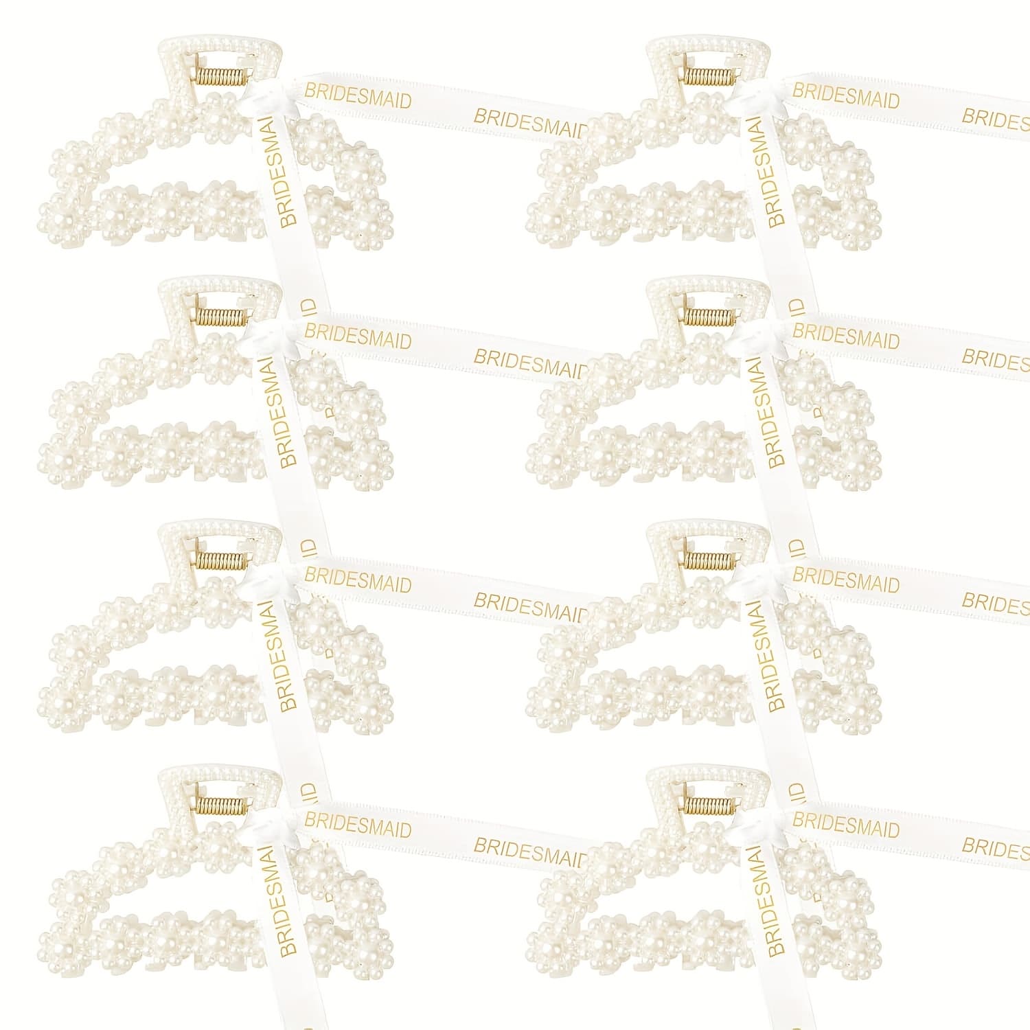 TEMU Bridesmaid Proposal Gifts 8 Pack Pearl Bridesmaid Hair Claw Clips With Ribbon 3.7 Inch Hair Clips Bachelorette Party Favors Bridal Party Present Hair Additions