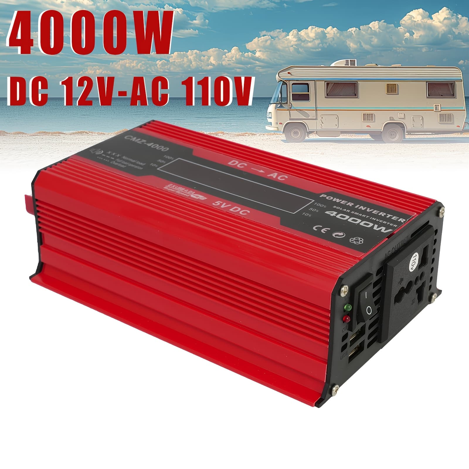 TEMU 4000w High Power Inverter, 12v To Ac 110v Converter With Lcd Display, Cooling Fan & Protection, Portable Inverter For Road Trips, Vacations, Outdoors,