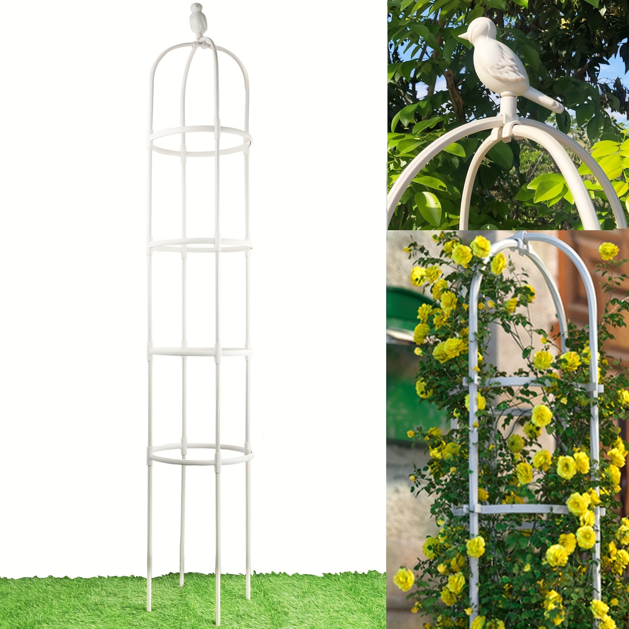 TEMU 1pc 6ft Garden Obelisk Climbing Plants Trellis, Rustproof Metal Pipe With High-strength Plastic Coating, White Vine Support For Outdoor Climbing Plants