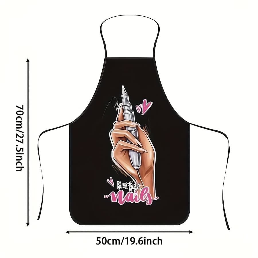 TEMU 1pc Of Nail Art Design Printed Apron, Made Of Durable Polyester Material, Suitable For Cooking, Barbecuing, Gardening, Painting, And Nail Art, Unisex, Suitable For Indoor And Outdoor Use