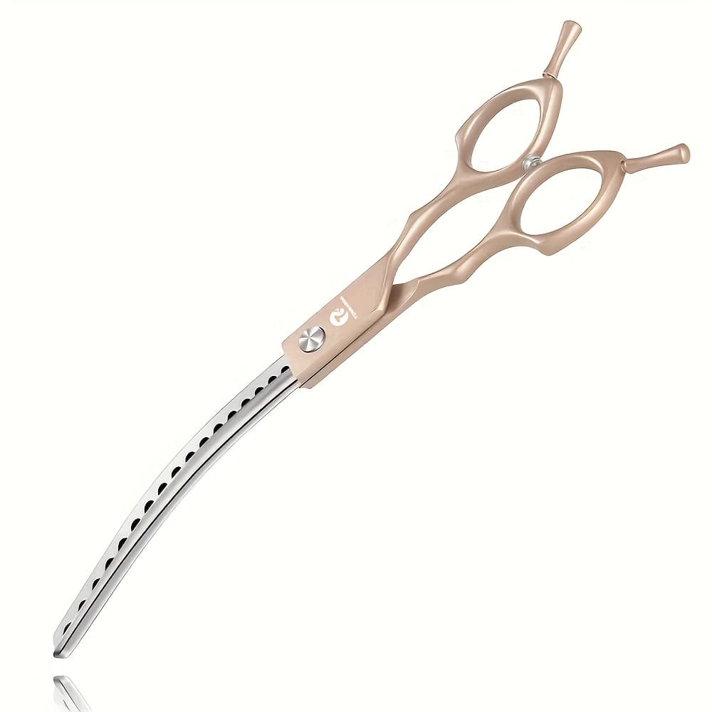 TEMU Professional 7-inch Curved Shears For Pet Grooming - Lightweight Stainless Steel Scissors With For Cats And Dogs