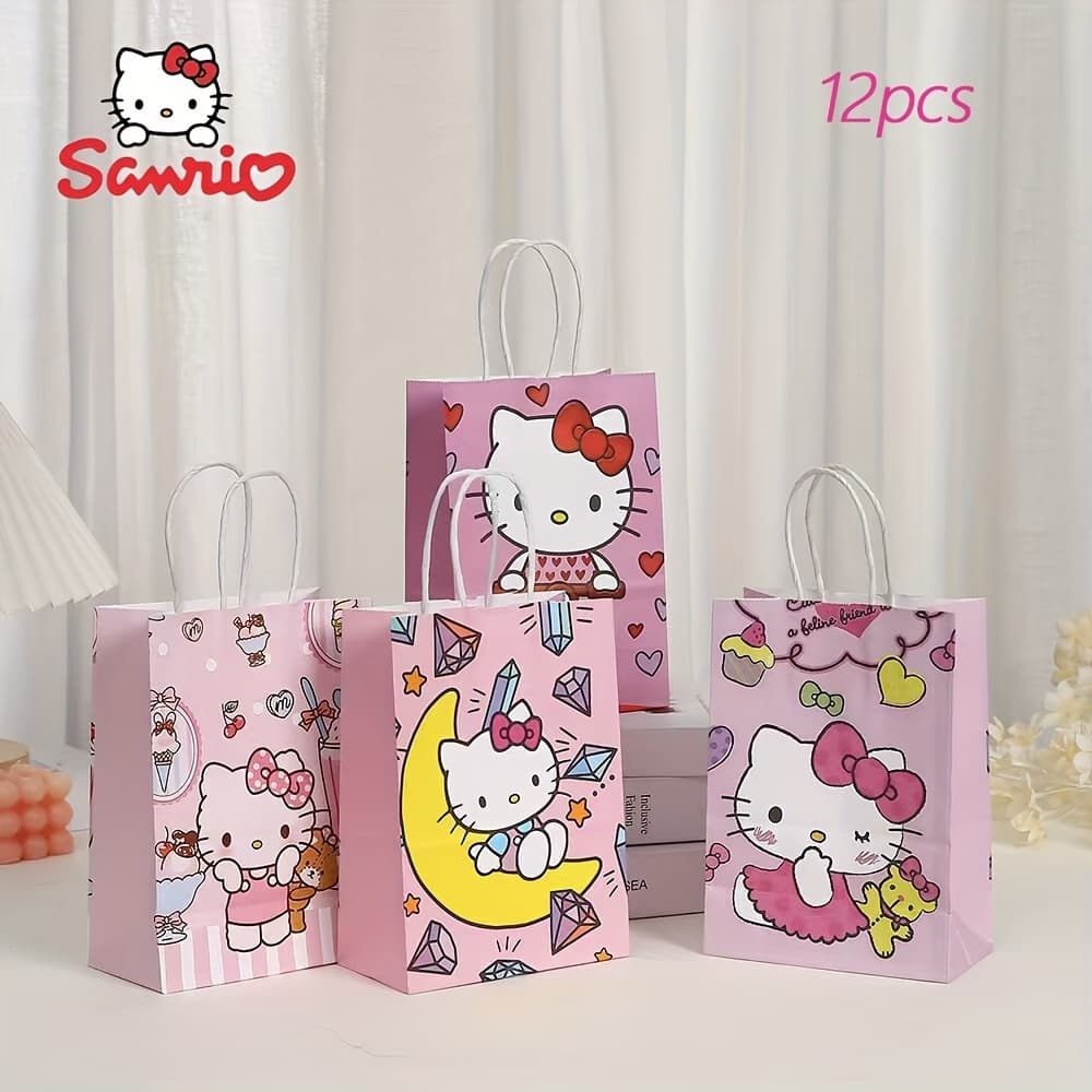 TEMU 12pcs Hello Kitty Birthday Party Gift Bags, Hello Kitty Candy Bags, Hello Kitty Birthday Party Supplies And Decorations