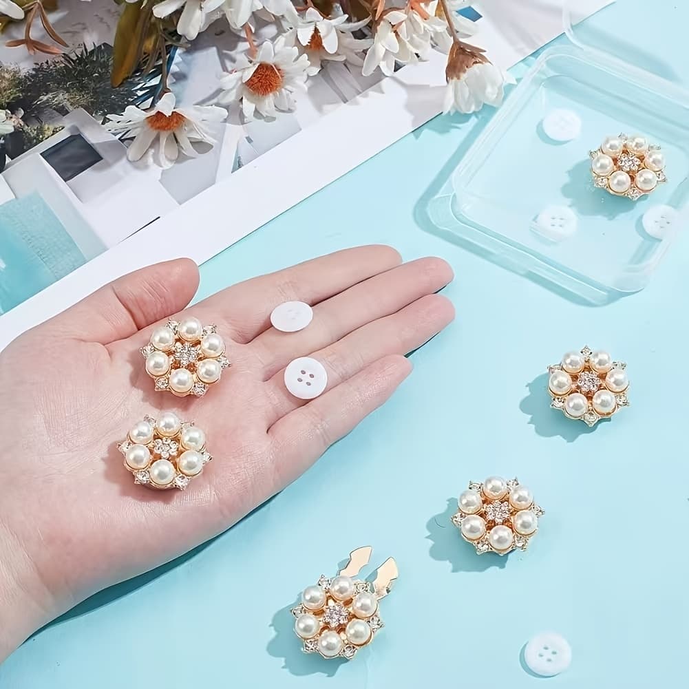 TEMU 12pcs Pearl Button Set And Resin Button Set, Golden Clip-on Buttons, Decorative Formal Buttons Unisex Perfect Gift