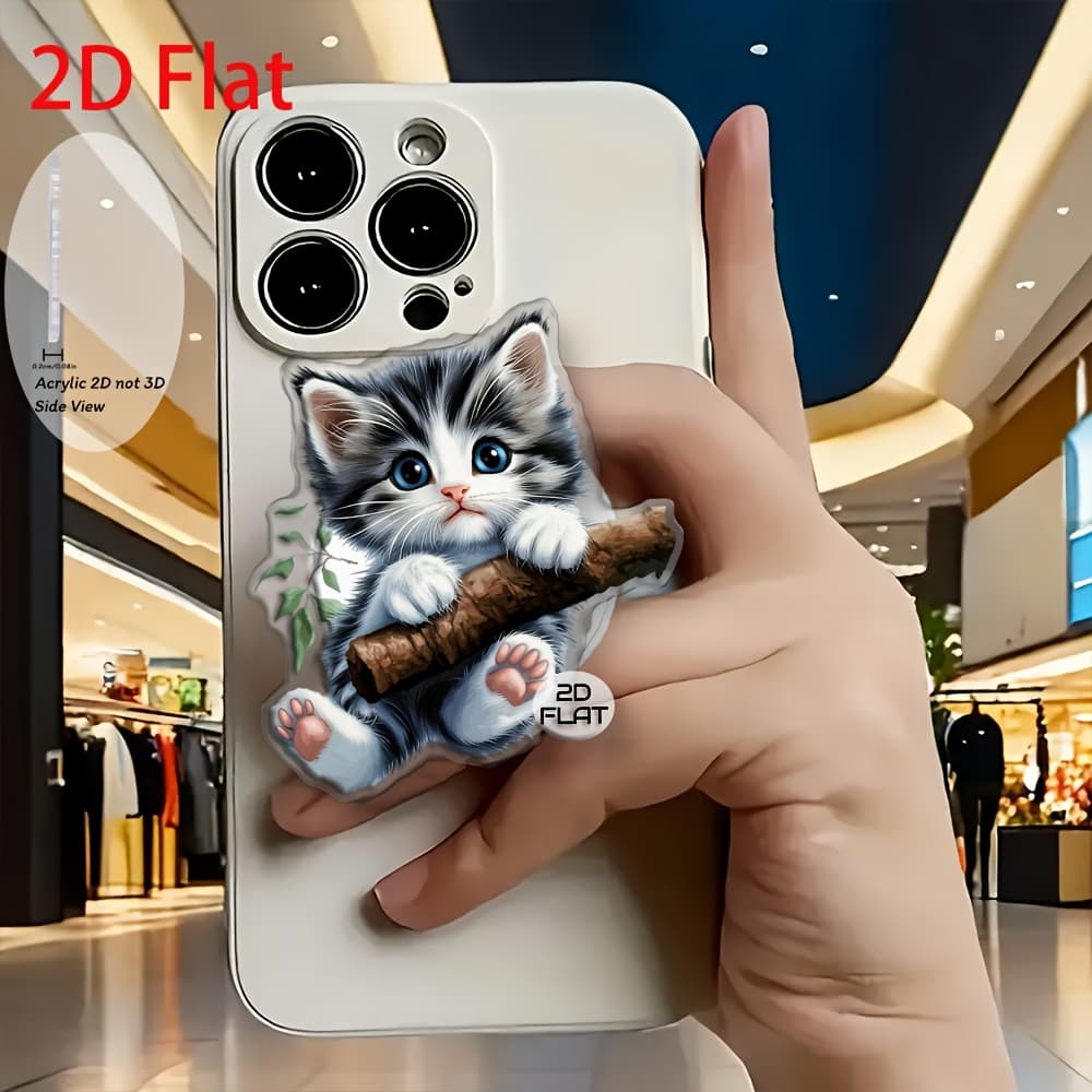 TEMU 2d Flat Fashion Cute Cat Hugging Tree Cute Picture Acrylic Retractable Mobile Phone Holder, Pop-up Mobile Phone Holder