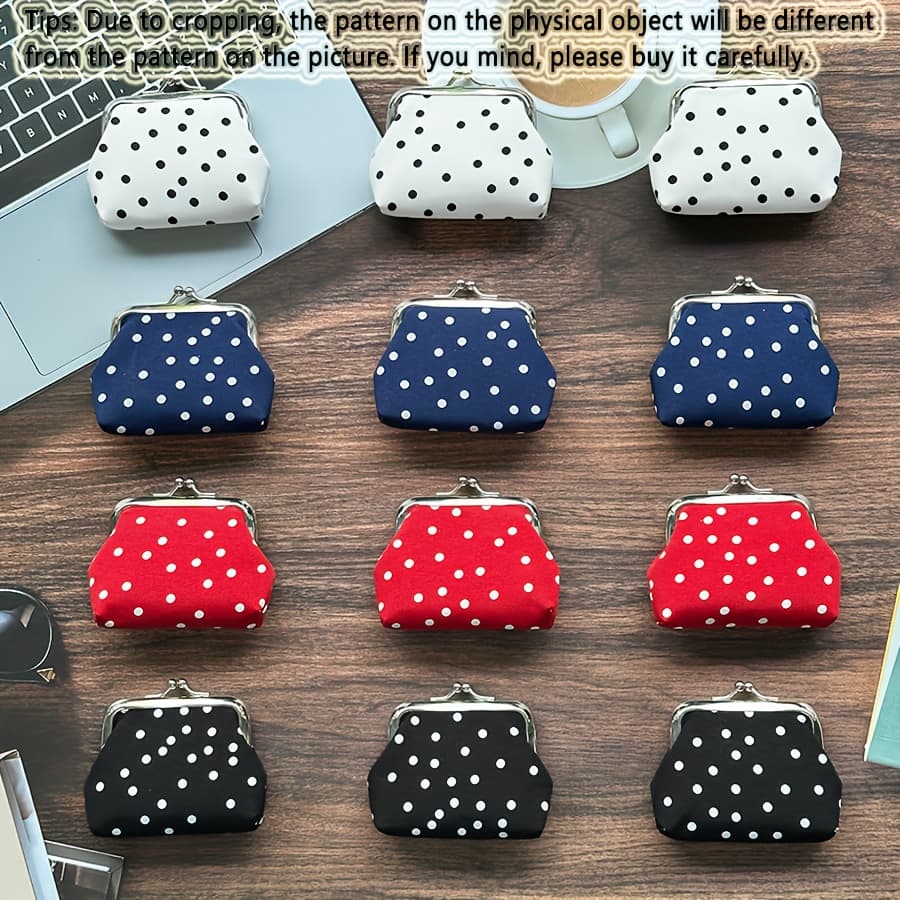 TEMU 12pcs Easy Cute Polka Dot Women' Purse Clip Bag, Multi-functional Creative Bag Coin Bag Versatile Small Wallet Party Gift Bag
