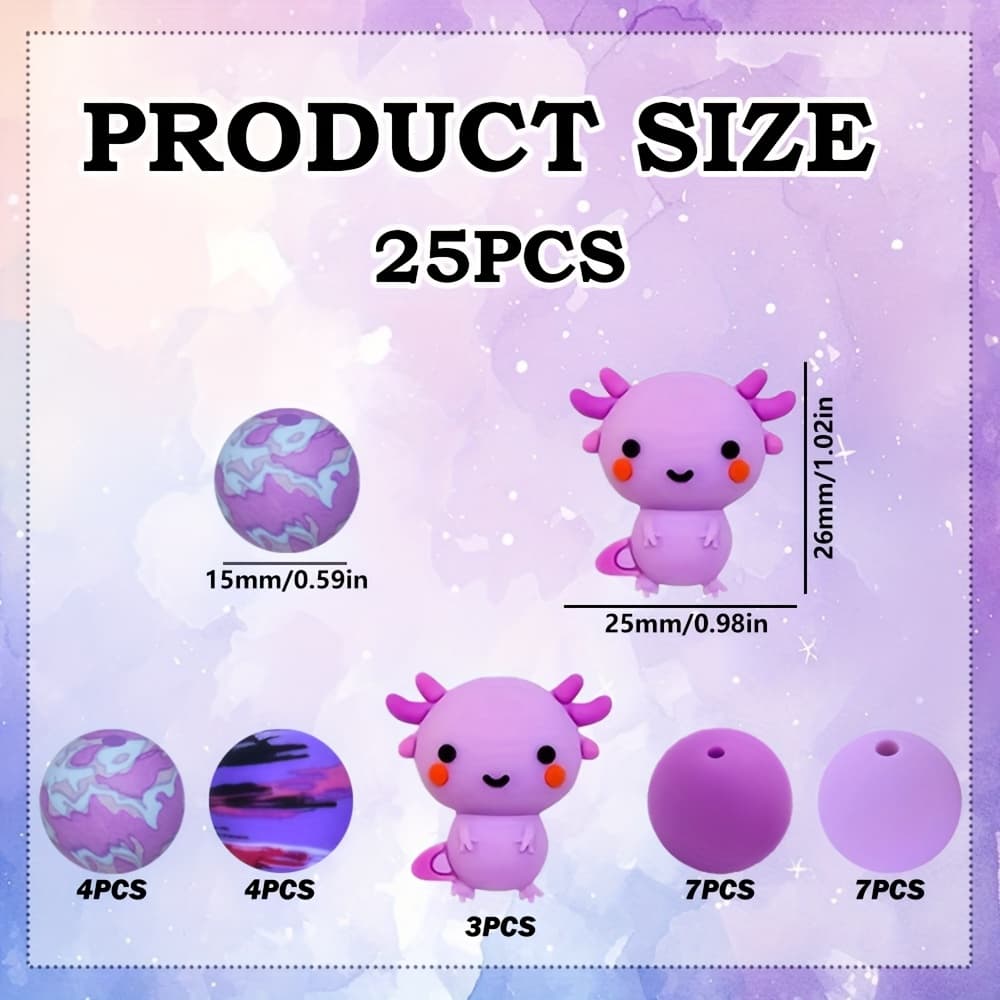TEMU 25 Purple Axolotl Seahorse Axolotl Silicone Shaped Loose Beads With Purple , Colorful Round Beads, Suitable For Jewelry Decoration, Earrings, Necklaces, Bag Chains, Mobile Phone Lanyards