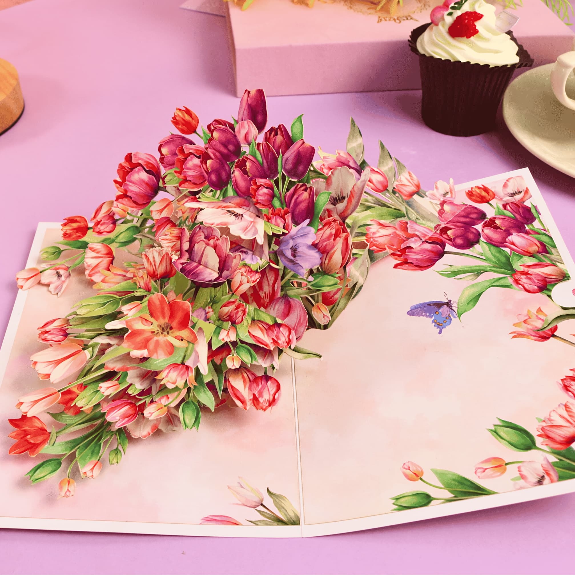 TEMU 1pc Tulip Pop Up Card, Flower Card, 3d Handmade Card For , Birthday, Spring Greeting, Anniversary, , With Note Card And Envelope, Party Invitation