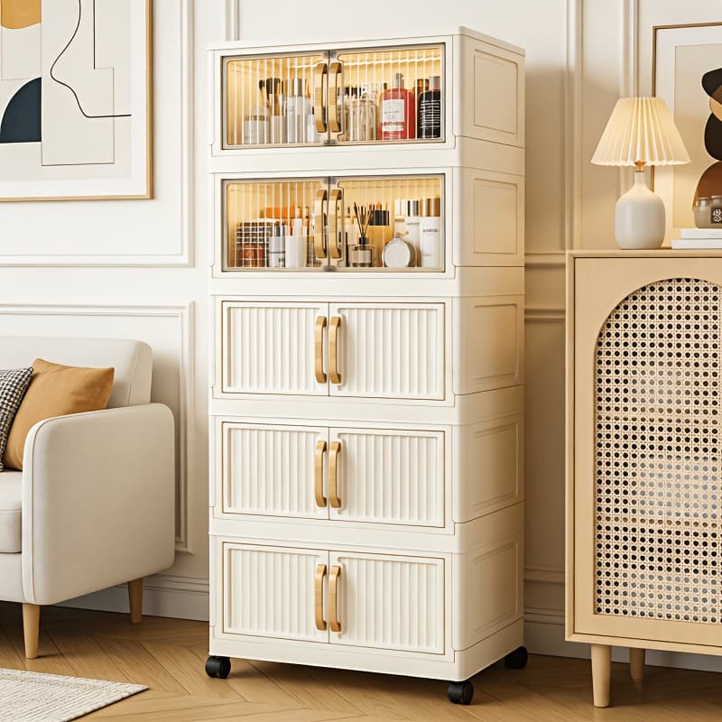 TEMU Folding Lid Storage Box Entryway Shoe Cabinet, 3/5 Tiers, Large Capacity Space-saving Hallway Bedroom Storage Cabinet