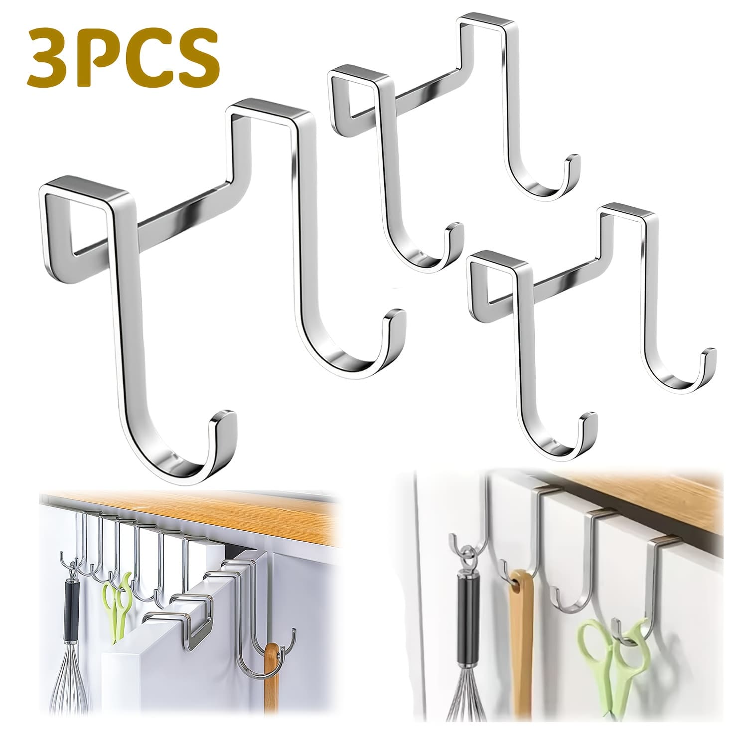 TEMU Punch-free Wall Hook - Metal Hook, Multi-functional Door Hanging Hook, Suitable For Kitchen/bathroom/cabinet Door - Heavy-duty Hanging Storage Hook, - , Space-saving Home Gift