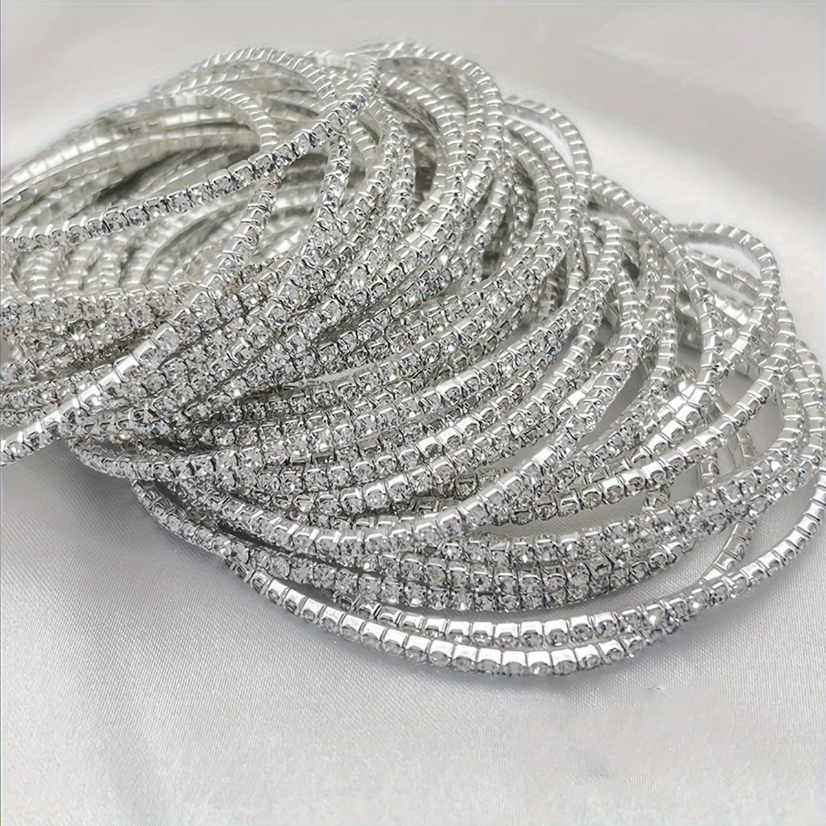 TEMU 12pcs Set Of Sparkling Tennis Bracelets - Stretchy, Elegant & Versatile For Casual Attire Or Parties