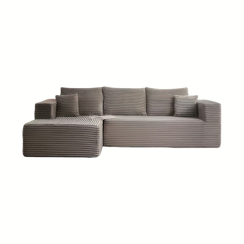 TEMU 108.1" Cloud Sectional Couch With L-shape Chaise Corduroy Sleeper Sofa, Boneless Deep Seat Modular Couch, No , Minimalist For Living Room, Apartment & Lounge