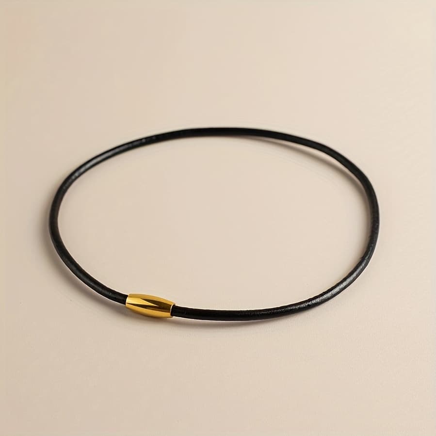 TEMU Blksmth Women's Choker Genuine Leather Olive Shape Magnetic Clasp Collarbone Necklace