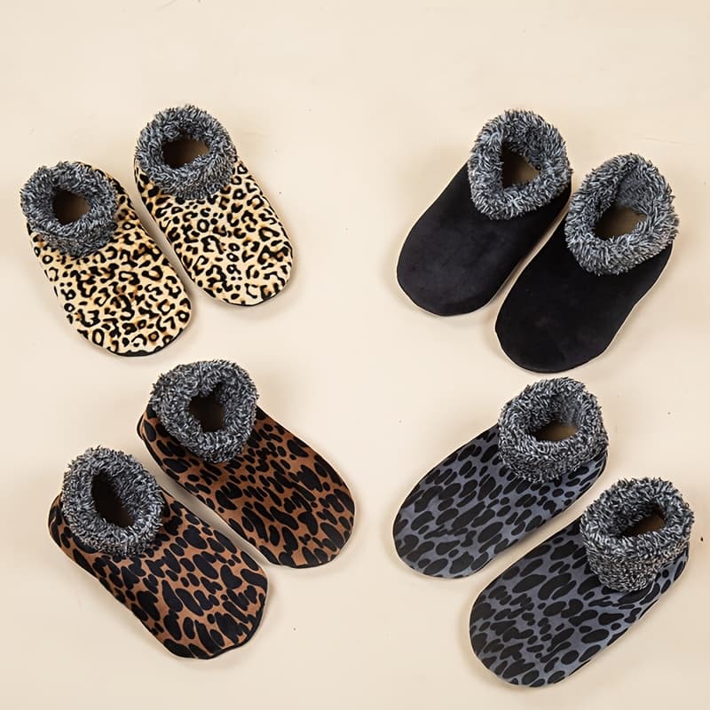 TEMU 5 Pairs Of Women's Floor Socks, Leopard Print Women's Winter Indoor Short Socks, And Thickened Floor Shoes, Indoor Home Shoes, Flip-flops