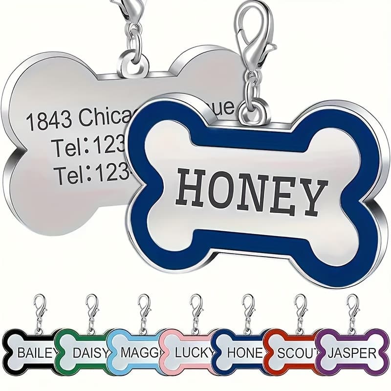 TEMU [customized] 1pc Pet Personalized Double-sided Custom Dog Tag, Alloy Dog Tag Engraved With Name And Phone Number, Bone-shaped Cat Id Tag, Anti-lost Pet Id Tag, Perfect Gift For Pets