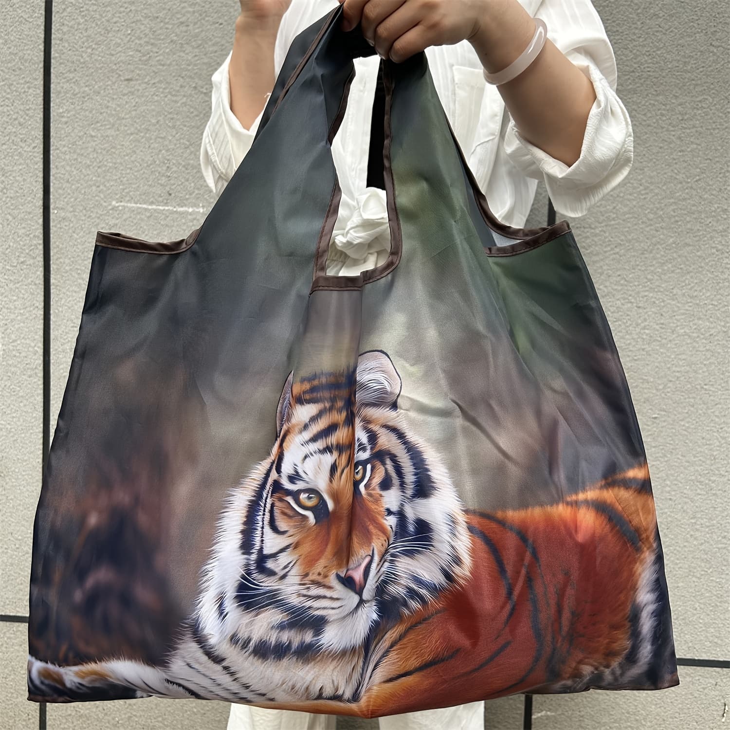 TEMU Large Foldable Shopping Bag In Oil Painting Style, Perfect For Travel, Tote, And Gym Use