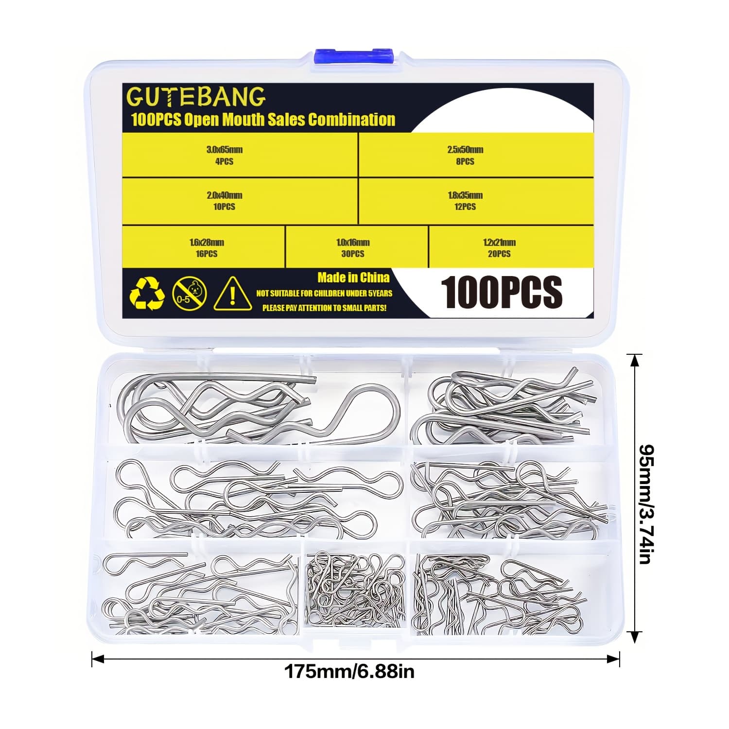 TEMU 100pcs 304 Stainless Steel Cotter Pins Assortment Kit, 7 Sizes For Hitch Pin Lock Systems