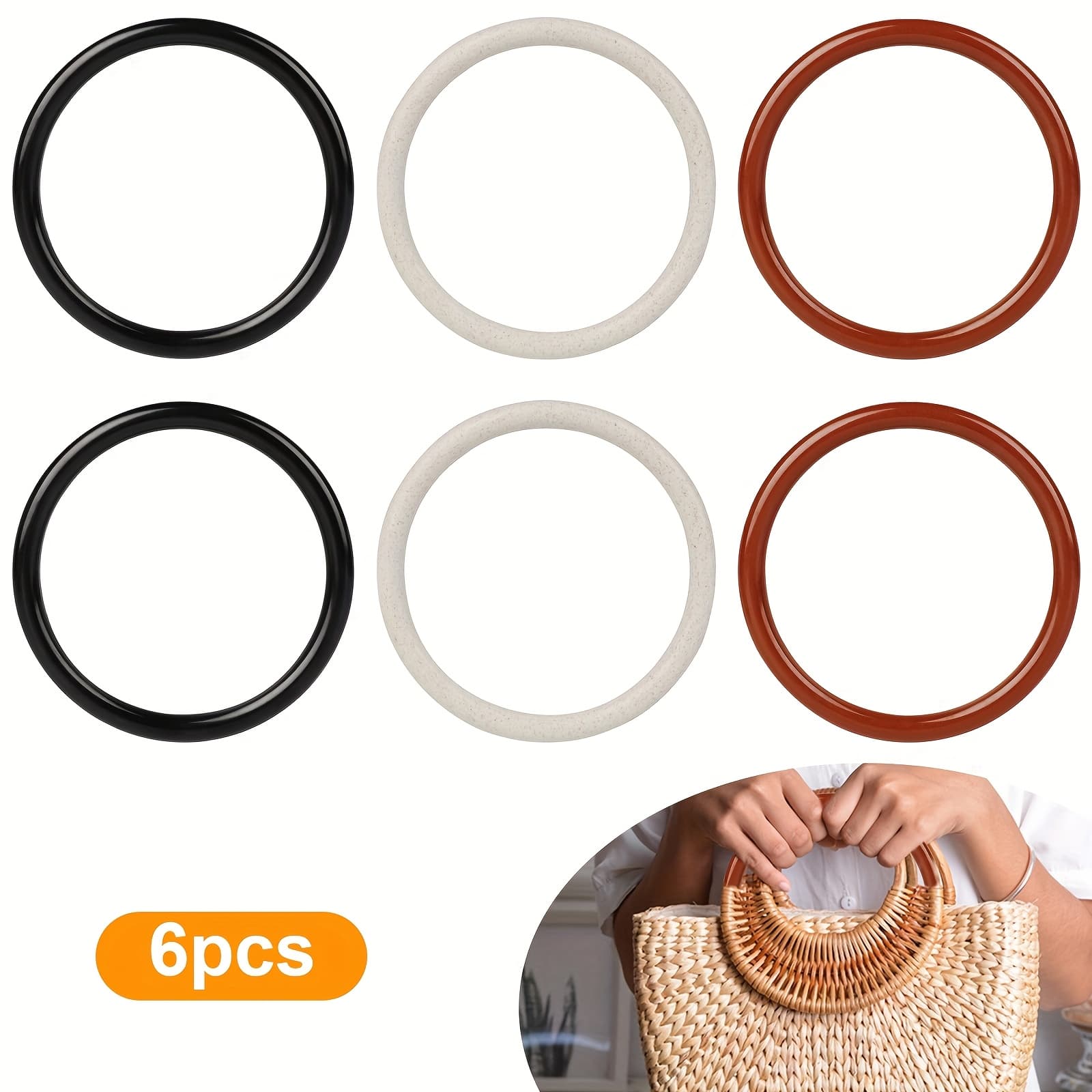 TEMU 6pcs Plastic Round Bag Handle, Replacement Handbag Handles For Crochet Bags, Straw Baskets, Wallets, And Beach , Heavy-duty Handmade Crochet Bag Handles, Diy Wallet Making Tool, Diy Wallet Making