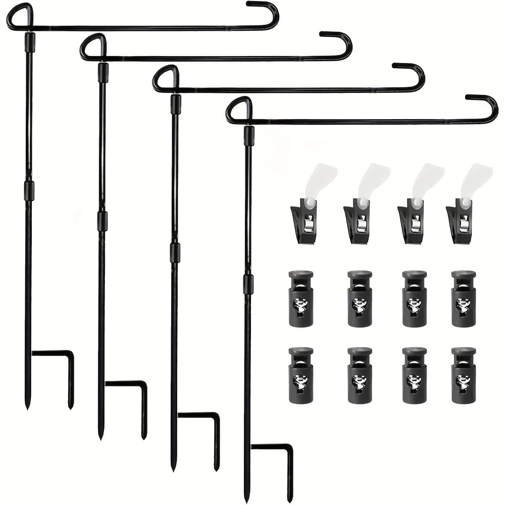 TEMU (4 Flagpoles) Garden Flagpole, Wrought Iron Courtyard Garden Flagpole, Garden Flagpole Bracket, Holiday Decoration Hook, Garden Decoration Ground Plug,