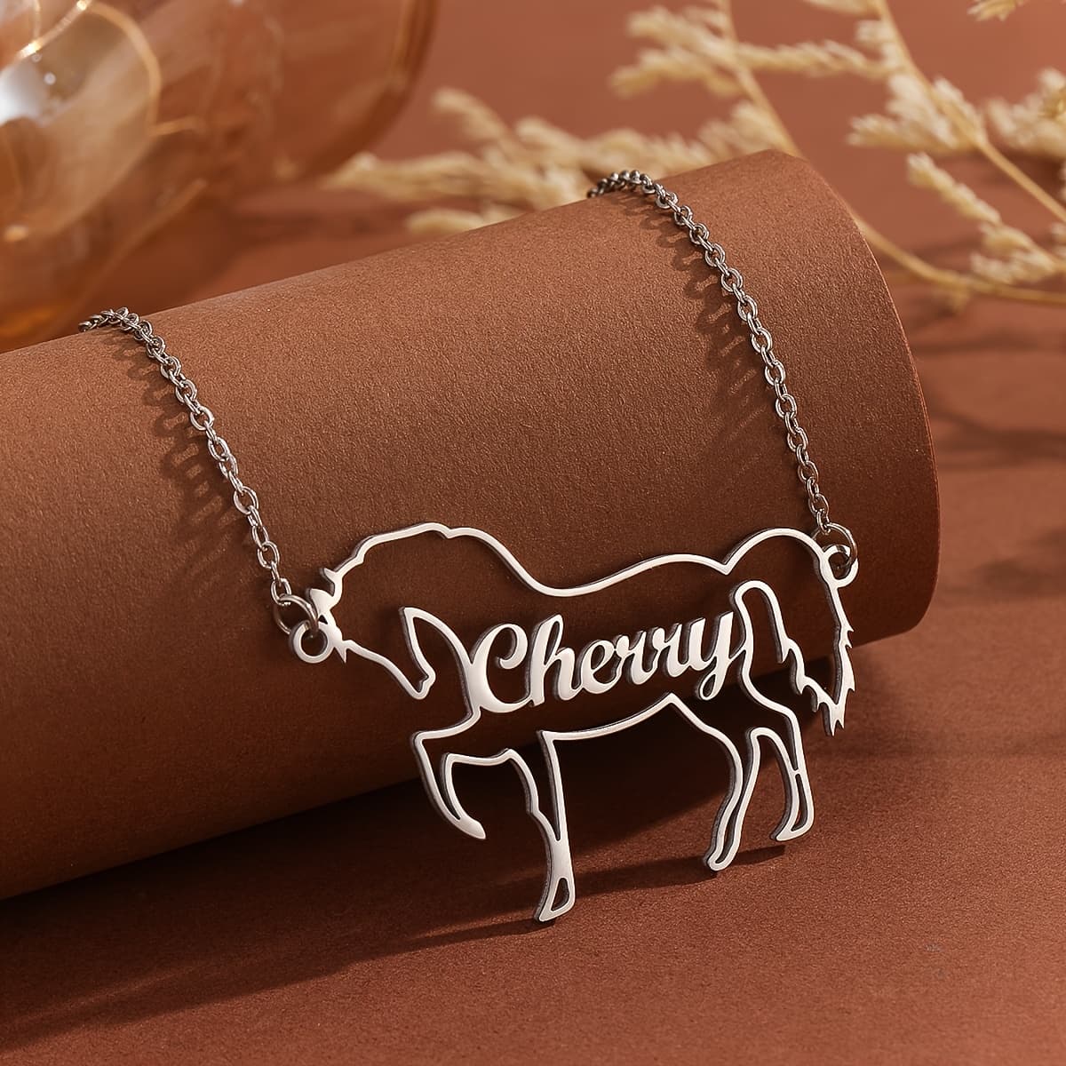 TEMU Personalized Name Horse Necklace, Animal Memorial Necklace, Lovely Versatile Daily Wear Jewelry, , Gift For Horse Lover (customized Accepts English)