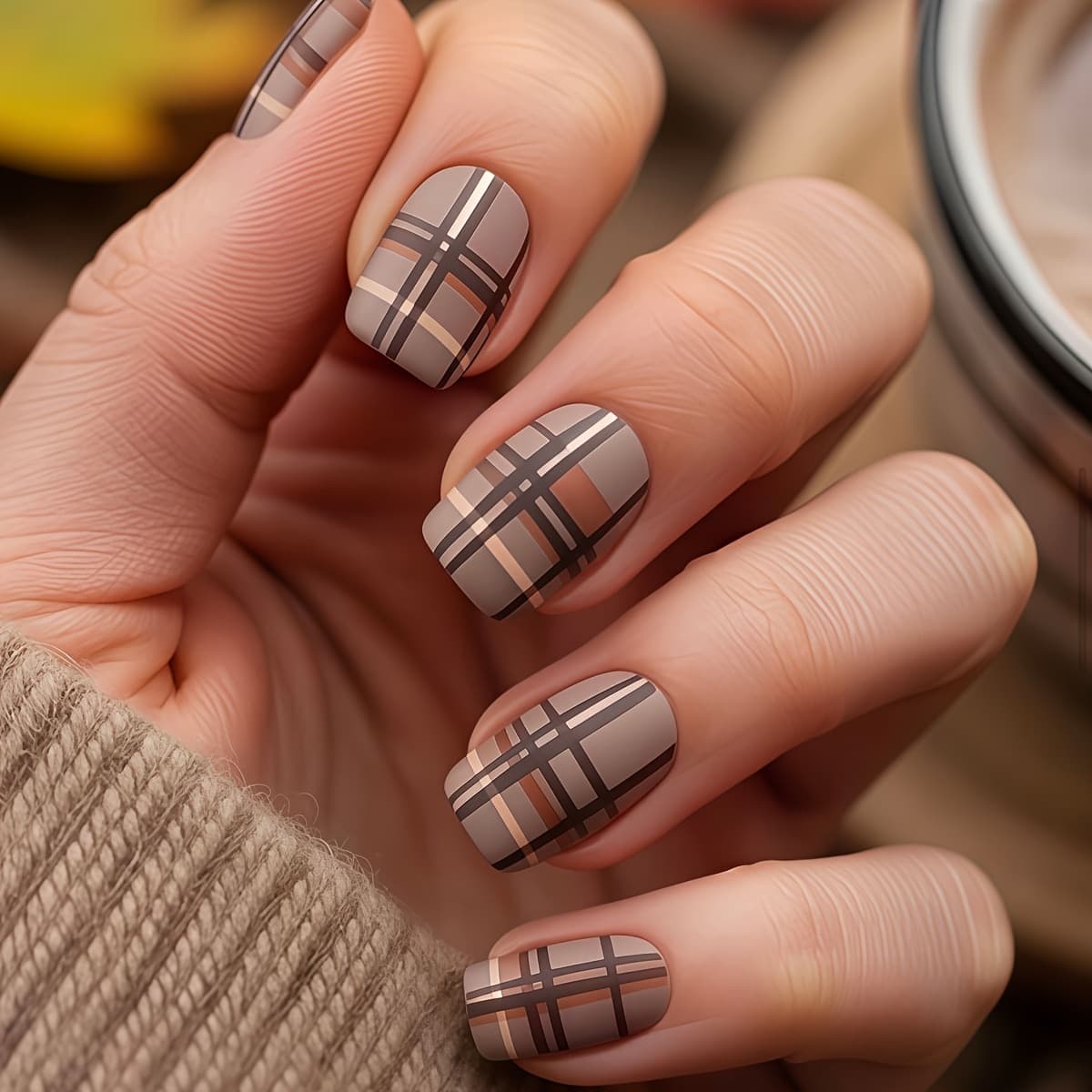 TEMU A Set Of 24 Short Square Press-on Fake Nails With And Plaid Patterns, Simple And Versatile. Suitable For And. The Box Includes A Nail File And Jelly Glue For Easy Application And Wear